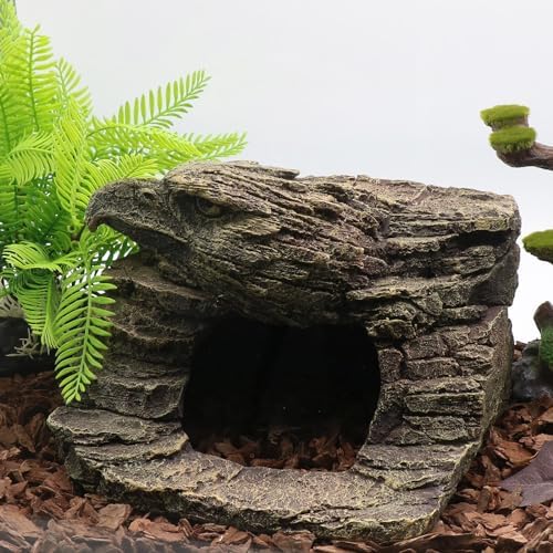 Reptile Rock Basking Platform, Gecko Hide Cave Hiding Place, Snake Cave and Hides for Reptiles, Amphibians, and Small Animals, Lizards (Type-D（Medium）)