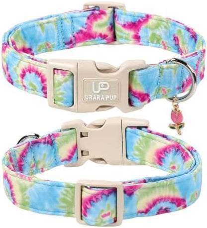 Summer Dog Collar, Personalized Cotton Dog Collar with Quick Release, Summer Tie-dye Collars for Small Medium Large Boys Dogs, Cute Durable Comfortable Pet Collars