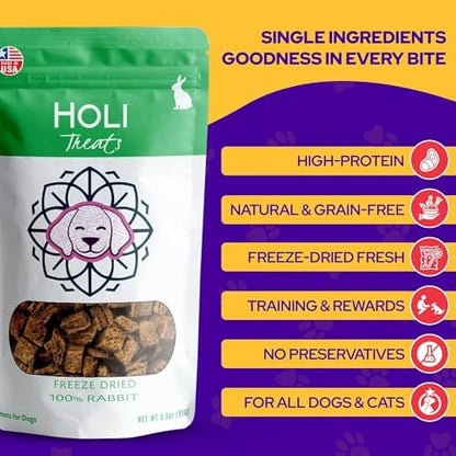 HOLI Freeze Dried Rabbit Dog Treats – Single Ingredient Freeze Dried Rabbit Treats for Dogs – All Natural – High Value Training Treats - (3.5 Ounce - 2 Pack)