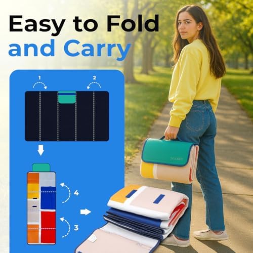 scuddles Extra Large Picnic Blanket – 80" x 80" Waterproof Outdoor Mat with Soft 3-Layer Comfort, Foldable Design & Carry Strap for Beach, Camping, Parks, Hiking & Family Picnics