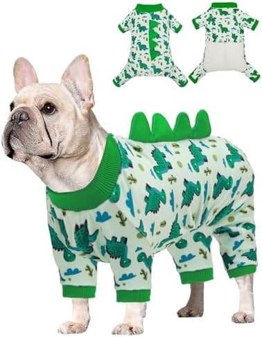 CuteBone Dinosaur Costume Dog Pajamas, Stretchy Spandex Crystal Velvet Sleepwear Coat for Small Dogs, Soft & Warm Pet Outfit Clothes for Cold Weather, Cozy Pullover Design COSP16M