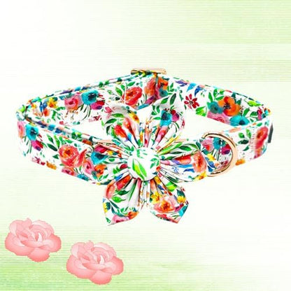 Dog Collar Cute Flowers Print Pet Collar Soft Collar with Flower Adjustable Metal Buckle Collars Gift for X-Large Dogs