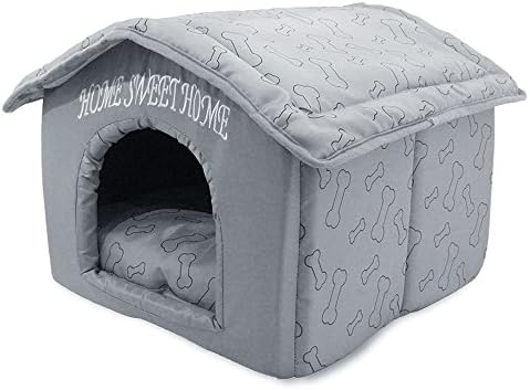 Best Pet Supplies Cat Bed for Indoor Cat, Domed Tent House with Removable Pillow, Covered Cat Cave for Small Dog, Puppies and All Breeds of Cats - Silver w/ Bones, 16 x 16 x H:14"