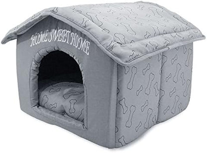 Best Pet Supplies Cat Bed for Indoor Cat, Domed Tent House with Removable Pillow, Covered Cat Cave for Small Dog, Puppies and All Breeds of Cats - Silver w/ Bones, 16 x 16 x H:14"