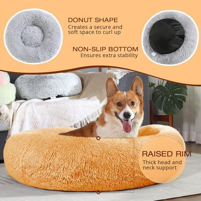 JOLLYVOGUE Dog Bed, Calming Anti-Anxiety Large Dog Bed, Fluffy Donut Cushion for Medium and Large Pets (27")