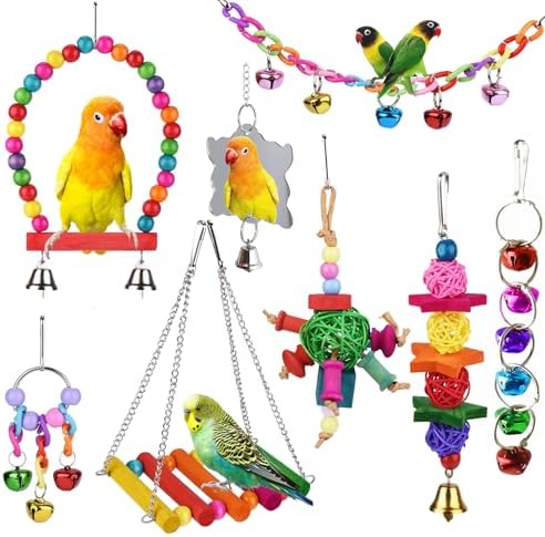 8 Pcs Parakeet Cockatiel Bird Toys, Parrots Conures Budgies Cage Accessories