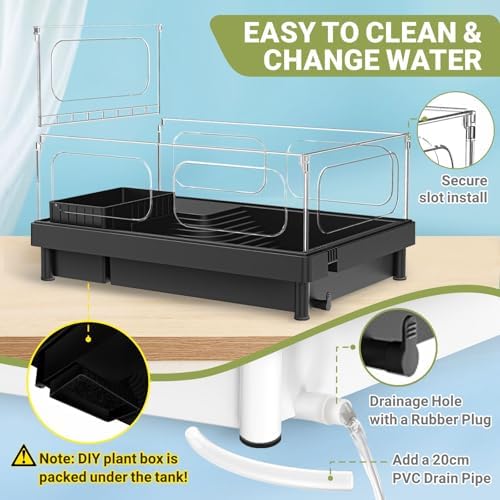 GOZILLA Small Turtle Tank Kit, Acrylic Turtle Starter Kit, Reptile Habitat and Terrarium with Multi-Functional Areas for Small Reptiles.(Black Tank)