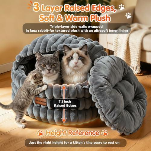 Cat Cave Bed for Indoor Cats Covered 2 in 1 Pet Burrow Beds (Gray)