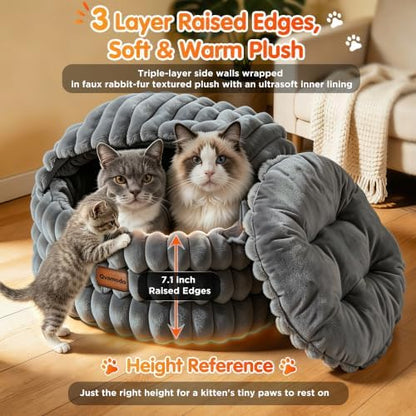 Cat Cave Bed for Indoor Cats Covered 2 in 1 Pet Burrow Beds (Gray)