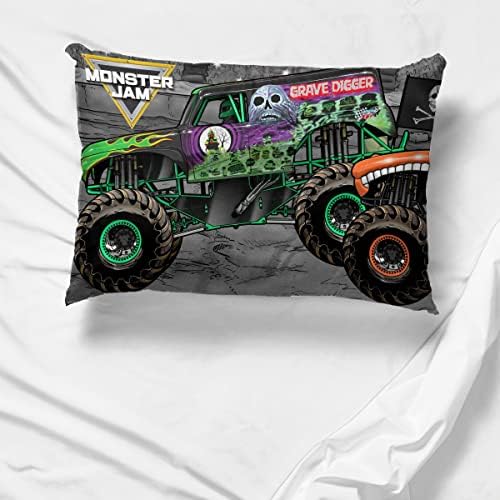 Jay Franco Monster Jam Reversible Pillowcase 20x30, Grave Digger Megalodon