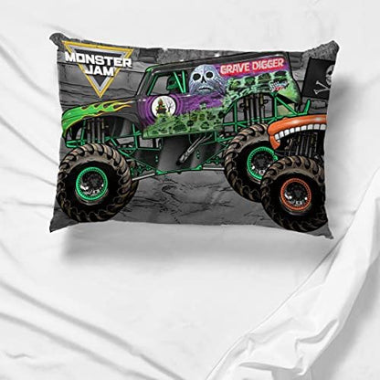 Jay Franco Monster Jam Reversible Pillowcase 20x30, Grave Digger Megalodon