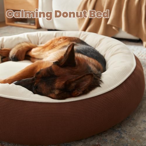 45 in Soft Touch Fleece Donut Dog Bed for Extra Large Dogs,Coffee