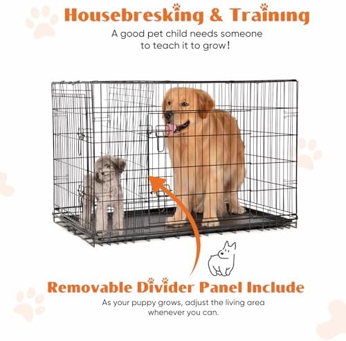 Sweetcrispy Dog Crate 42 Inch, Medium Large Dog Cage, Foldable Pet Kennel