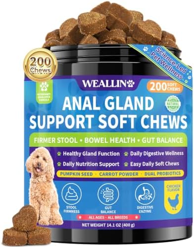 Anal Gland Chews for Dogs, No Scoot for Dogs, Pumpkin Fiber, 200 Soft Chews