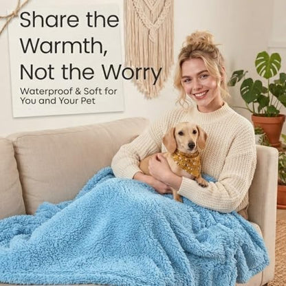 Waterproof Dog Bed Cover Pet Jacquard Blankets for Couch Reversible Pets Puppy Blankets Leakproof Sofa Couch Washable Cover Cat Doggie Blanket for Warm-Lake Blue,XXL