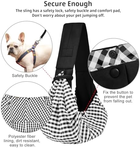 CUBY Dog and Cat Sling Carrier - Hands Free Reversible Small Pet Sling Carrier Bag - Soft Pouch and Tote Design - Suitable for Puppy, Small Dogs Cats Outdoor Travel(Black Senior)