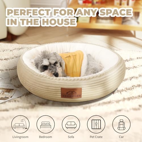 Zerbuger 23in Camel Round Dog Bed Sofa for Dogs Cats, Machine Washable