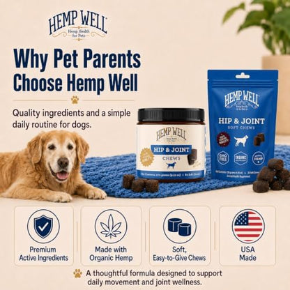 Hemp Well Hip & Joint Dog Soft Chews with Glucosamine & Hemp, MSM, 60 Count
