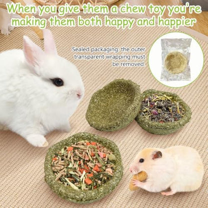 12 Pack Rabbit Chew Toys for Teeth Timothy Hay Chewing Bowl