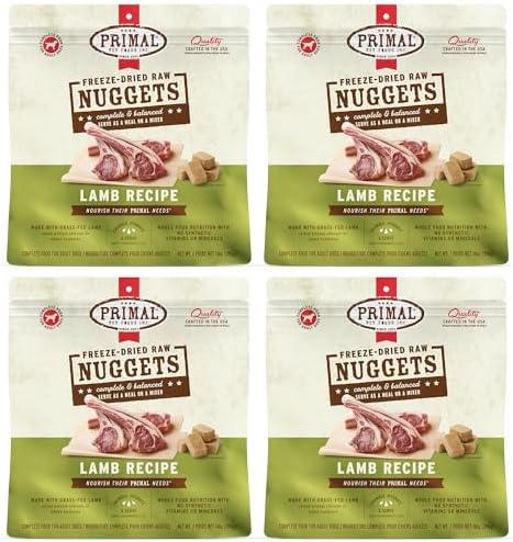 Primal Freeze Dried Raw Dog Food Nuggets, Lamb, 14 oz (4 Pack)