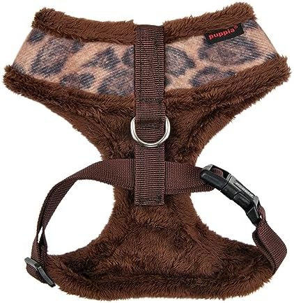 Puppia Kovo Dog Harness Over-The-Head Warm Winter Leopard Pattern Adjustable Chest for Small and Medium Dog, Brown, Small