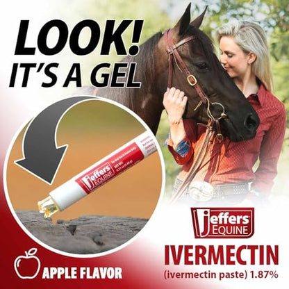 Jeffers Ivermectin Gel Dewormer for Horses - Apple Flavored, Broad Spectrum Dewormer Paste - Effective Parasite Control for Worms, Pinworms, Bots & More - Safe for Equine of All Ages- 6 Pack