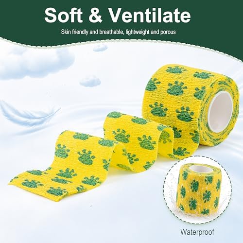 Vet Wrap Cohesive Bandages, Self-Adhesive Bandage Wrap, Breathable Non-Woven Self Adherent Tape for Pet Dog Leg Paw Wound, Horse, Cat, First Aid & Ankle Sprain, 2 Inch, 6 Rolls
