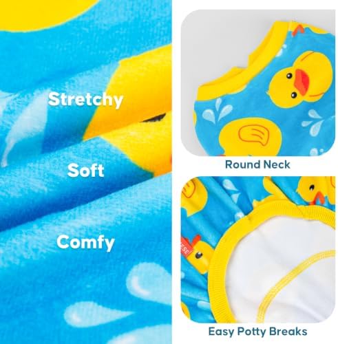 KYEESE Velvet Dog Pajamas for Small Medium Dogs Soft Onesie, Rubber Duck