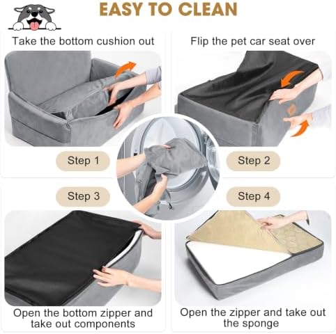 JOEJOY Dog Car Seat for Large Medium Sized Dogs Under 55 lbs, Dog Booster Seat for 2 Small Dogs with Detachable Washable Cover, Memory Foam Pet Car Seat with 2 Safety Belts and Storage Pockets