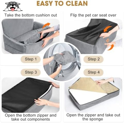 JOEJOY Dog Car Seat for Large Medium Sized Dogs Under 55 lbs, Dog Booster Seat for 2 Small Dogs with Detachable Washable Cover, Memory Foam Pet Car Seat with 2 Safety Belts and Storage Pockets