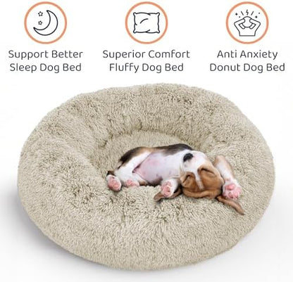 Calming Donut Dog Bed for Small Dogs, Round Dog Bed for Medium & Large Dogs