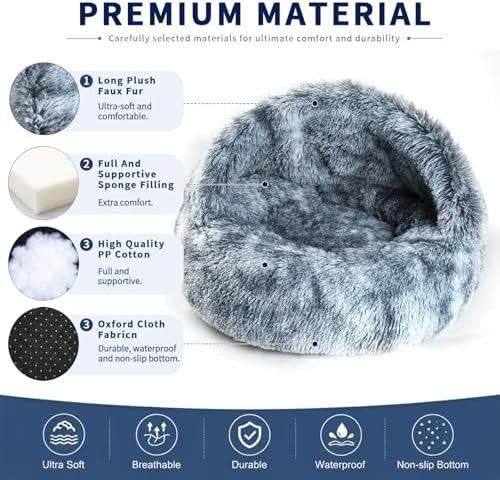 Large Cat Cave Bed for Indoor Cats & Small Dogs, Covered Pet Bed House, Semi-Enclosed Cat Bed with Non-Slip Bottom, Cozy Calming Pet Cave, Machine Washable Dog and Cat Bed, 25.5 Inch (25.5")