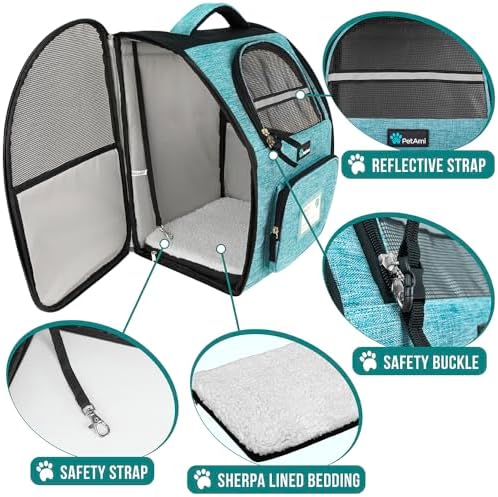 PetAmi Dog Backpack Carrier Airline Approved Cat Pet Puppy Bag, Turquoise