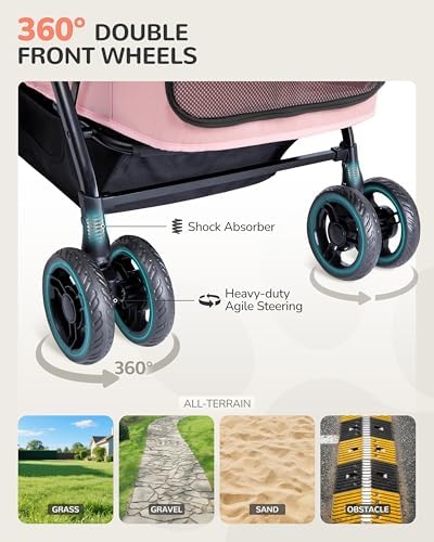 Dog Stroller for Large & Medium Dogs (20–132 lbs), for 2 Small Dogs