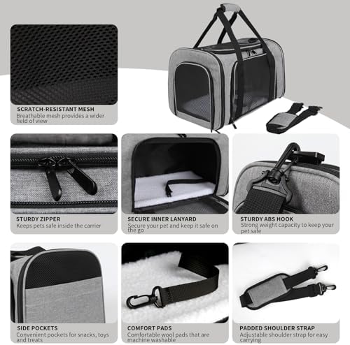 Carriers Soft-Sided Pet Carrier for Medium Large Cats Dogs 15lbs 20lbs,Ventilated Design,Portable Carry Handle,Collapsible Carrier for Kitten Puppy(X-Large,Grey&Black)