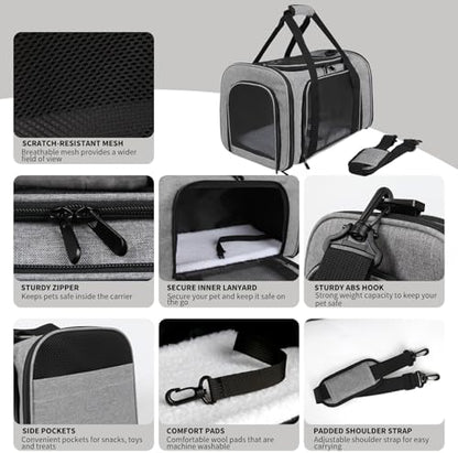 Carriers Soft-Sided Pet Carrier for Medium Large Cats Dogs 15lbs 20lbs,Ventilated Design,Portable Carry Handle,Collapsible Carrier for Kitten Puppy(X-Large,Grey&Black)
