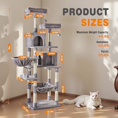 Sweetcrispy 71 Inch Cat Tree Tower with Natural Sisal Scratching Post