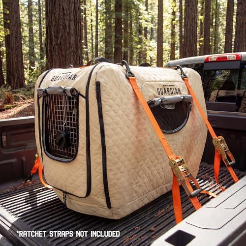 Mammoth Guardian 36” Insulated Dog Kennel Cover – Heavy Duty Weather Resistant Dog Kennel Cover, Indoor & Outdoor Use, Fits 36 Inch Travel Dog Carrier, Wind & Water Resistant, Tie Down D-Rings – Tan
