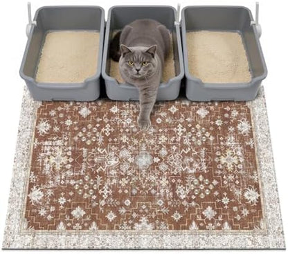 Cat Litter Mat Litter Trapping Mat, 40"x30" Waterproof Urine Proof Litter Box Mat Catcher Mat Non-Slip Washable for Kitty Kitten, Brown