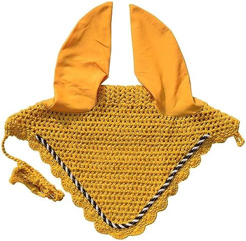 Elegant Horse Ear Bonnet, Fly Veil & Fly Mask – Superior Fly Protection with Style and Comfort for Every Ride (Mustard/Mango, Pony)
