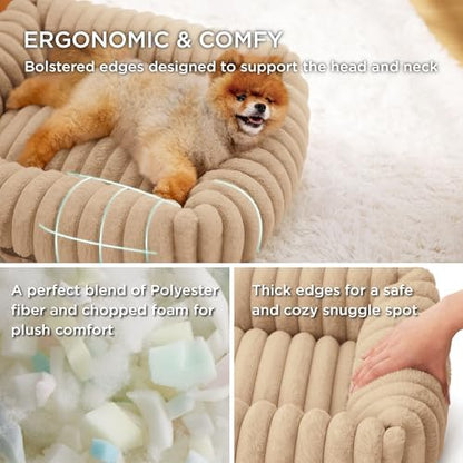 Bedsure ComfyFleece™ Cute Dog Bed Medium Large Size Dog，30in Sandy Beige