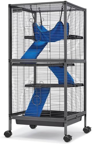 HABUTWAY 45''H Metal Small Animal Cages, Rolling Chinchilla Cage with Removable Ramps, Lagre Cage for Chinchillas/Guinea Pigs/Rabbit, Ferret Cages with Hammock & 4 Tiers, Black