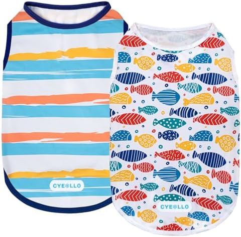 cyeollo 2Pack Dog Cooling Shirts Evaporative Dog Cooling Vest, L, Blue Fish