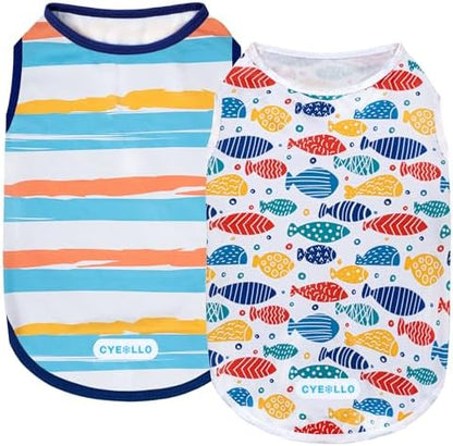 cyeollo 2Pack Dog Cooling Shirts Evaporative Dog Cooling Vest, L, Blue Fish