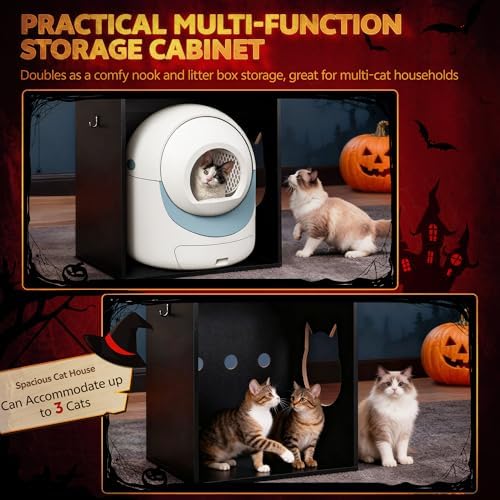 Cat Tree Tower with Litter Box Enclosure, 67''H Cat Tower, Black