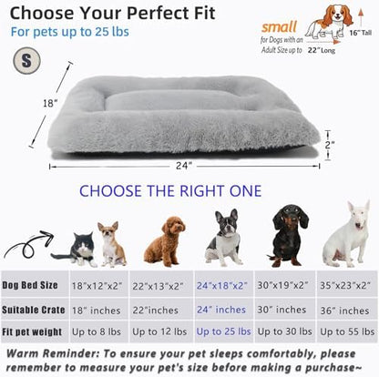 24 Inch Dog Crate Bed Washable, Comfort Fluffy Plush Dog Cushion Kennel Pad for Small Doggie and Cats, Non-Slip and Machine Washable Deluxe Pet Sleeping Mat, 24" x 18"x 2", Light Grey
