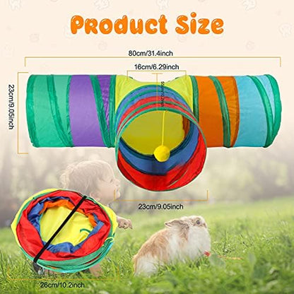 BWOGUE Bunny Tunnels & Tubes, 3-Way Collapsible Rabbit Hideout for Bunnies