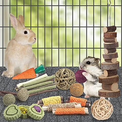 YIXUND Rabbit Toys Bunny Toys 26Pcs Natural Timothy Hay Sticks Apple Wood Sticks Handmade for Guinea Pig Hamster Rat Chinchilla