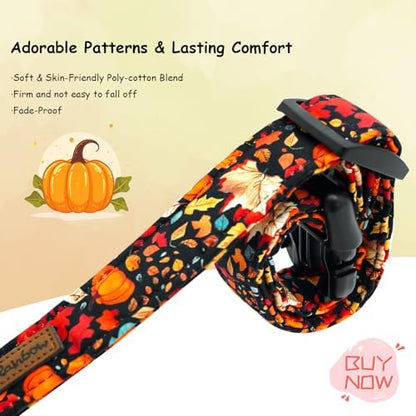 Dog Collar-Fall Leaf Pumpkin Print Adjustable Pet Collar Holiday Comfortable Puppy Collars Cute Sturdy Lightweight Quick-Release Buckle Collars for Small Dogs