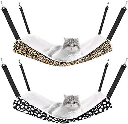 Jetec 2 Pack Cat Hammock for Cage, Leopard and Dot, S